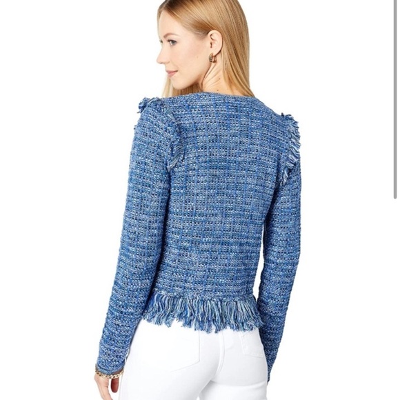 Lilly Pulitzer Simona Blue Oyster Day Navy Exotic Tweed Cardigan/Jacket XXS - Picture 11 of 14